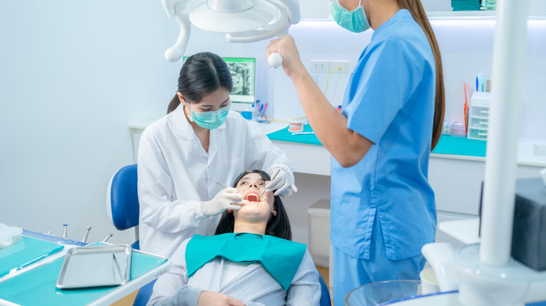 A girl at the dentist