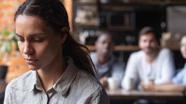 Woman isolated from friends