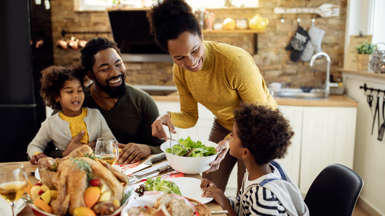 Family eating Thanksgiving meal